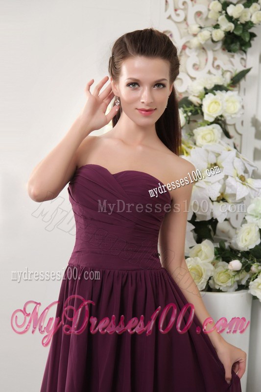 Beautiful Sweetheart Strapless Tea-length Chiffon Prom Dresses in Dark Purple