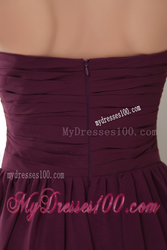 Beautiful Sweetheart Strapless Tea-length Chiffon Prom Dresses in Dark Purple