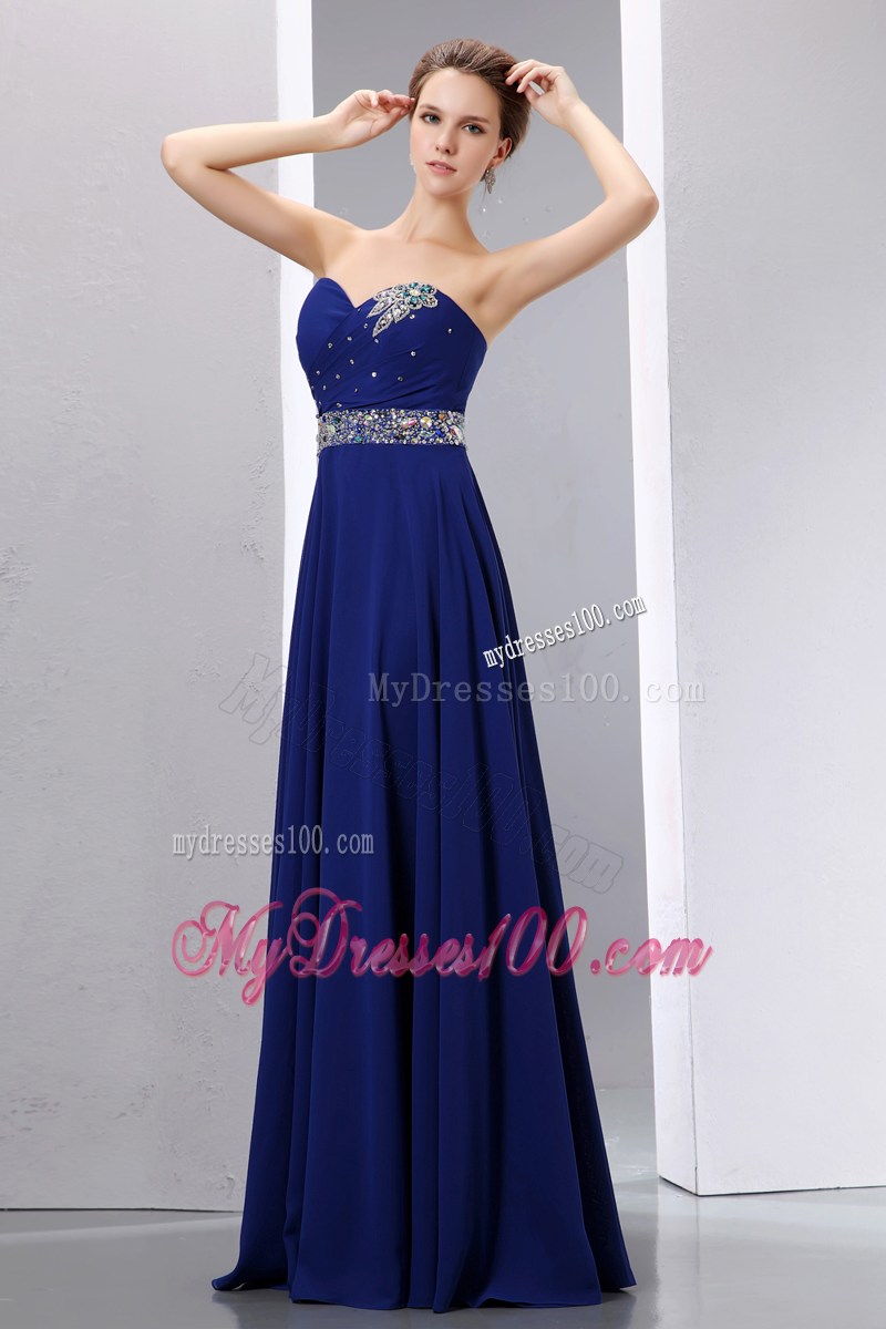 Beading and Pleats Accent Dresses for Prom Floor-length in Royal Blue