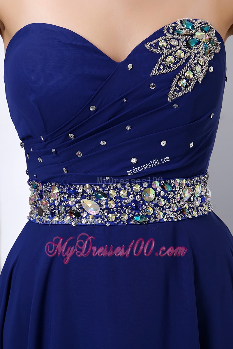 Beading and Pleats Accent Dresses for Prom Floor-length in Royal Blue