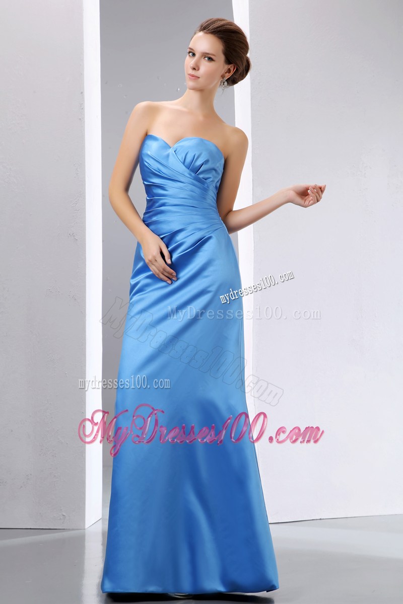 Popular Sweetheart Blue Taffeta Prom Dresses with Ruches and Floor-length
