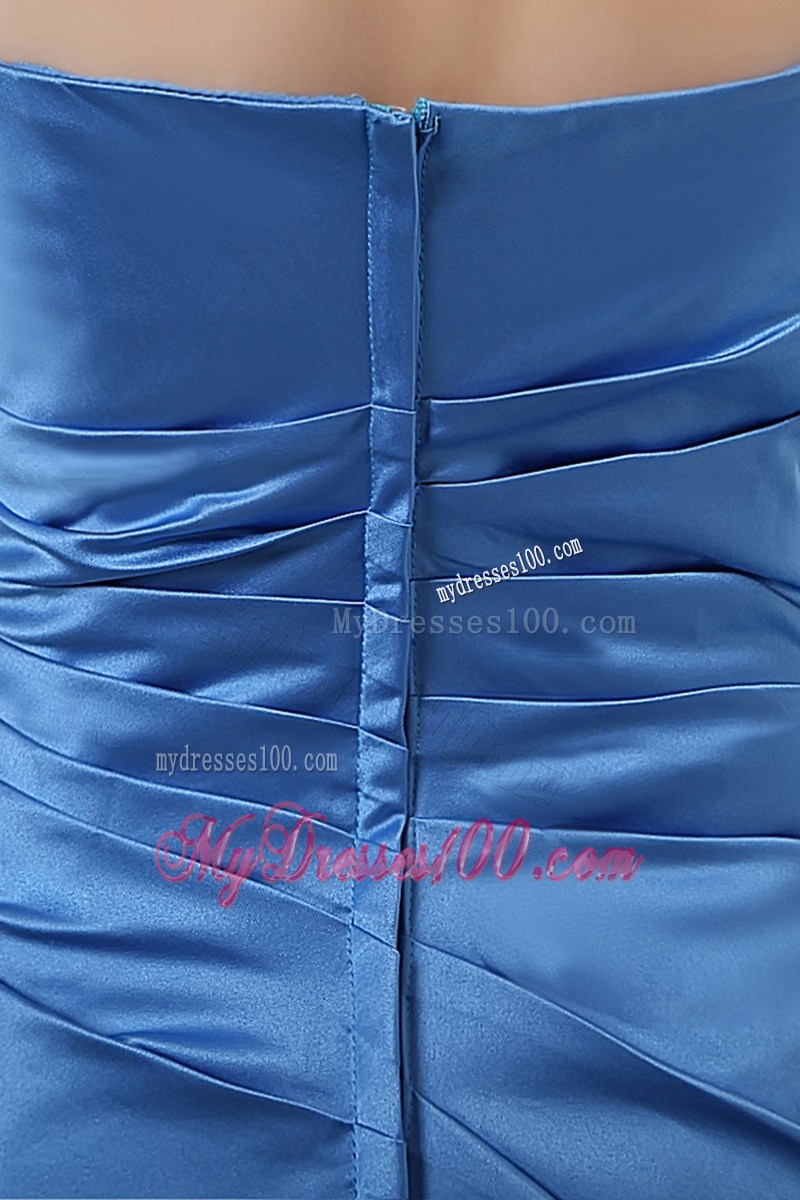 Popular Sweetheart Blue Taffeta Prom Dresses with Ruches and Floor-length