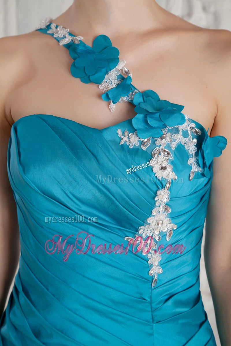 Asymmetrical Prom Dress with Appliques and Ruffles in Teal Mermaid Style
