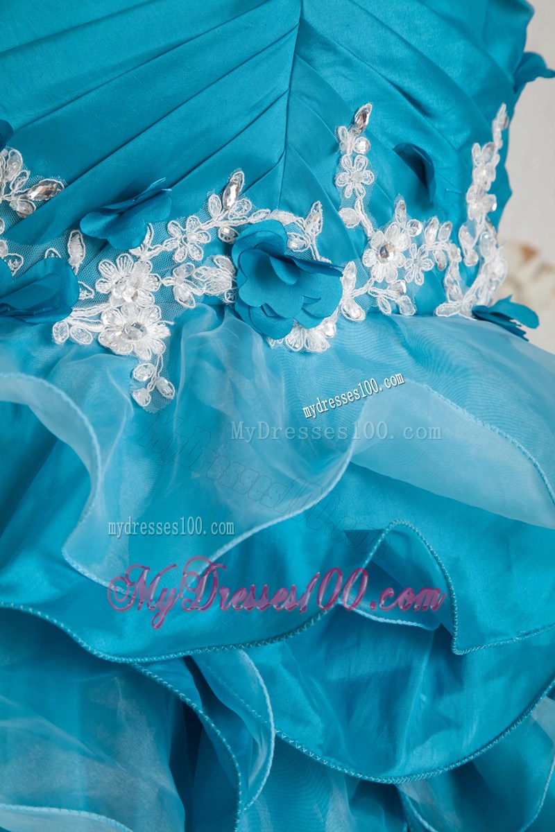 Asymmetrical Prom Dress with Appliques and Ruffles in Teal Mermaid Style