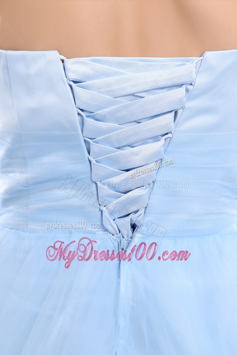 Appliques Accent One Shoulder and Waist Long Princess Baby Blue Prom Gown