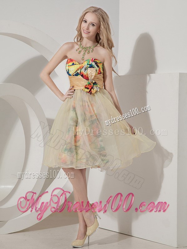 Multi-colored Sweetheart Beaded Organza Prom Gown with Beading and Print