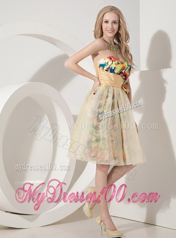 Multi-colored Sweetheart Beaded Organza Prom Gown with Beading and Print