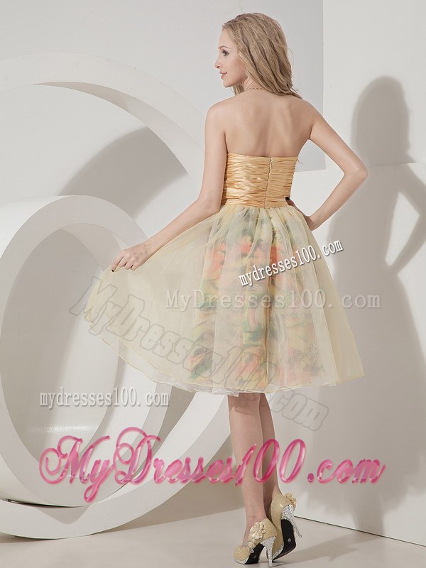 Multi-colored Sweetheart Beaded Organza Prom Gown with Beading and Print
