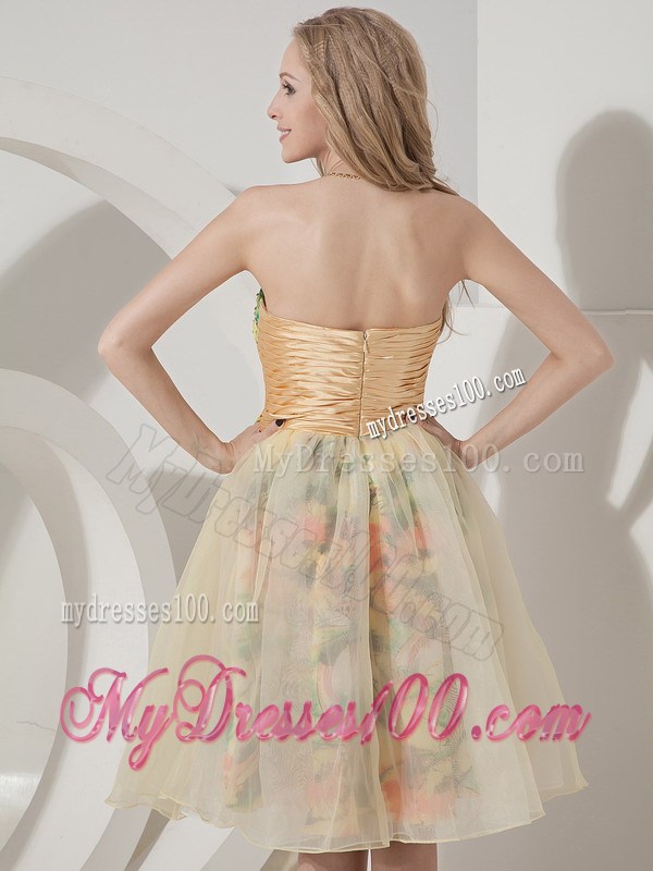 Multi-colored Sweetheart Beaded Organza Prom Gown with Beading and Print