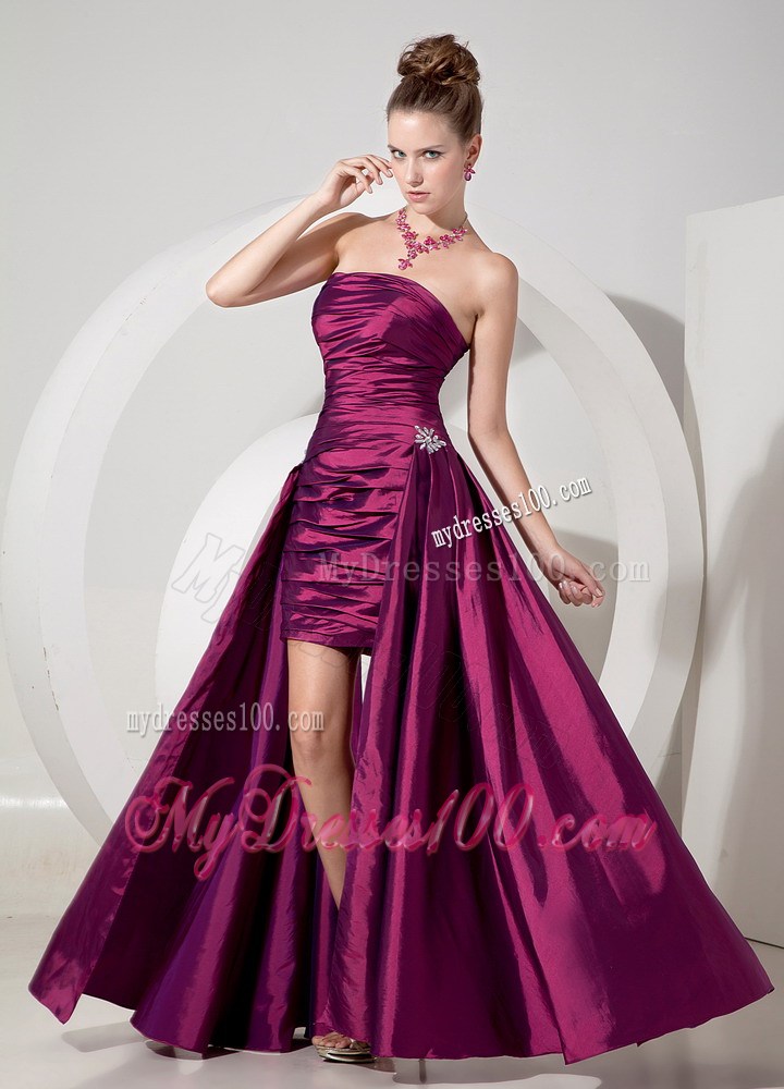 Special Style Fuchsia Floor-length Prom Dress with Ruches and Appliques