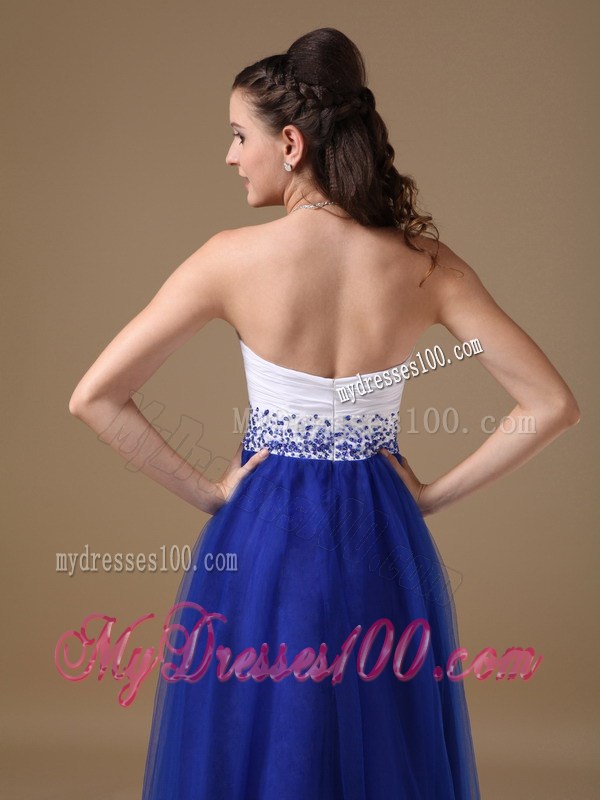 Princess Floor-length Tulle Prom Dresses in White and Royal Blue