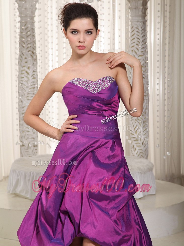 Pick-ups and Beading Accent High-low Zebra Print Prom Gown in Eggplant Purple