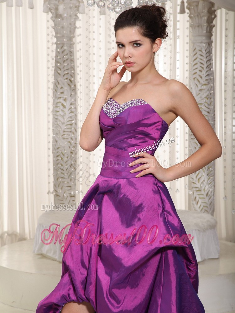 Pick-ups and Beading Accent High-low Zebra Print Prom Gown in Eggplant Purple