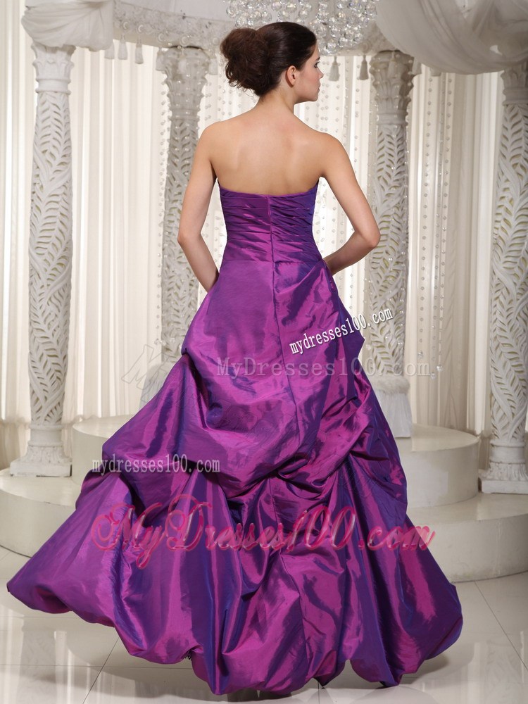 Pick-ups and Beading Accent High-low Zebra Print Prom Gown in Eggplant Purple