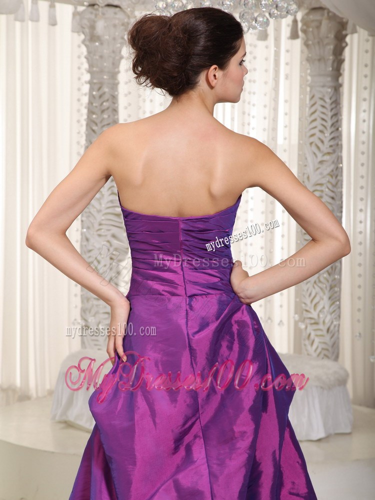 Pick-ups and Beading Accent High-low Zebra Print Prom Gown in Eggplant Purple