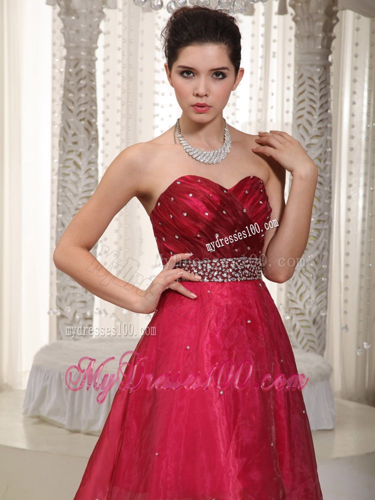 High-low Beaded and Ruched Organza Dresses for Prom in Hot Pink and Wine Red
