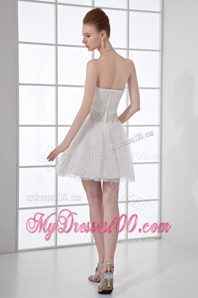 2016 Cheap A-line Strapless Tulle Appliques Wedding Dress with Mini-length