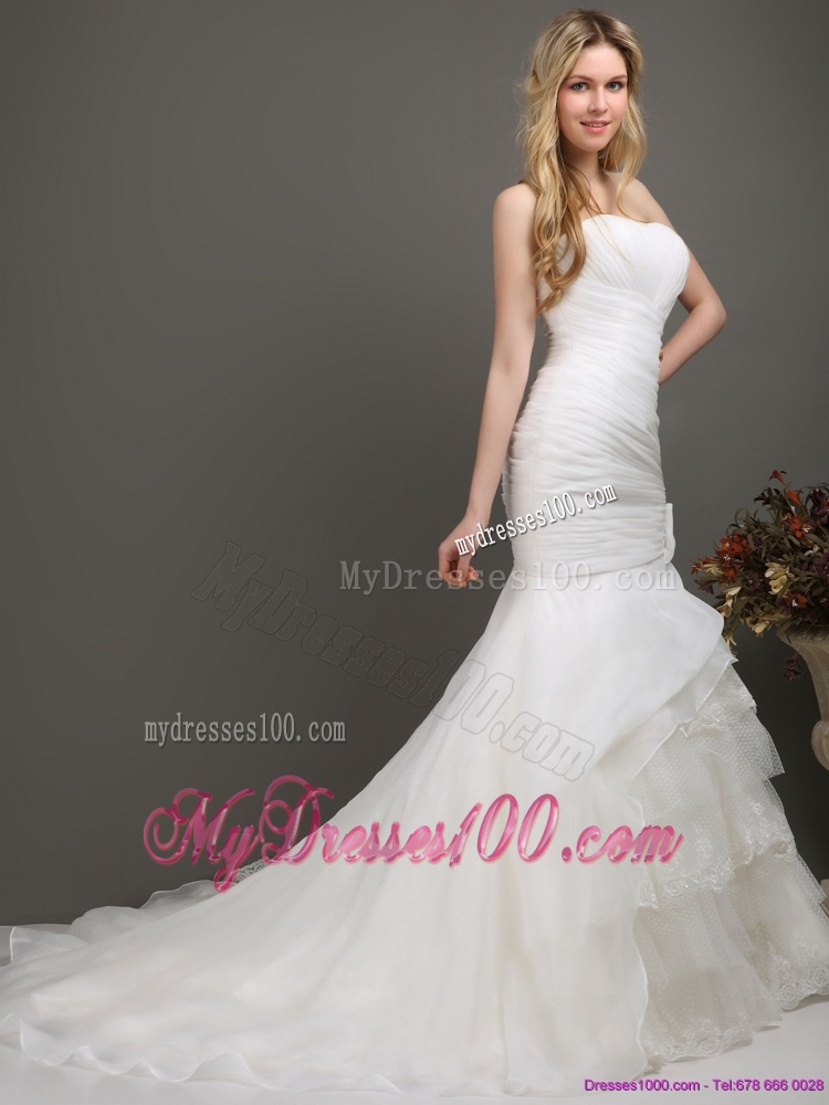 2016 Decent Strapless Wedding Dress with Ruching and Ruffles