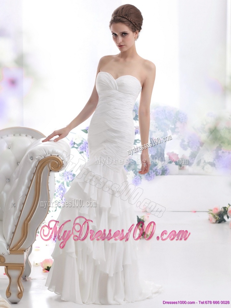 2016 Elegant Sweetheart Wedding Dress with Ruching and Ruffled Layers