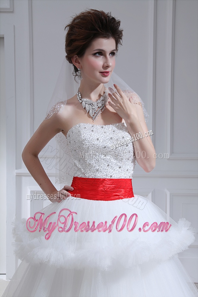 2016 Spring Beautiful Strapless Beading Ruffled Layers Chapel Train Wedding Dress