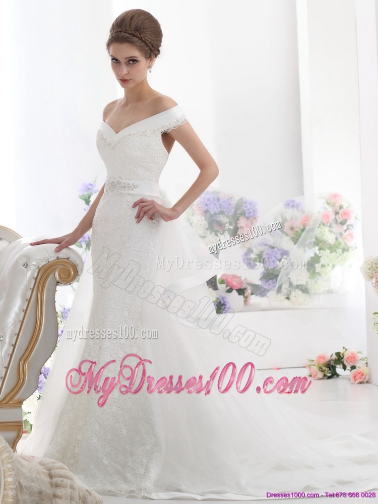 2016 The Super Hot Off the Shoulder Beading Wedding Dress