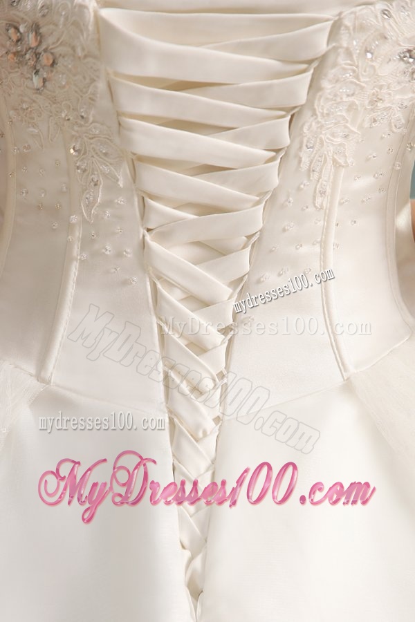 A-Line Sweetheart Taffeta and Tulle Appliques Lace Wedding Dress