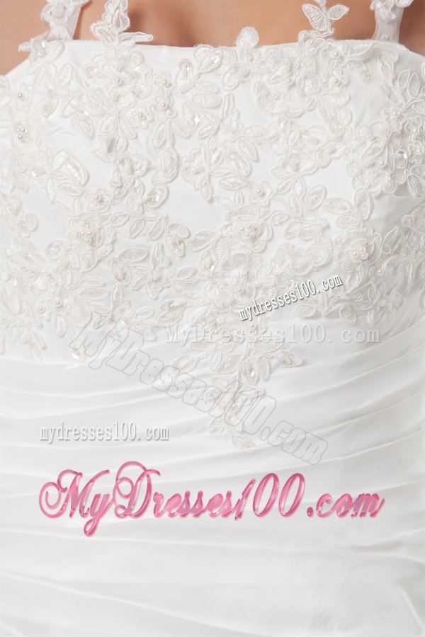 A-line Straps Appliques and Pick-ups Court Train Wedding Dress