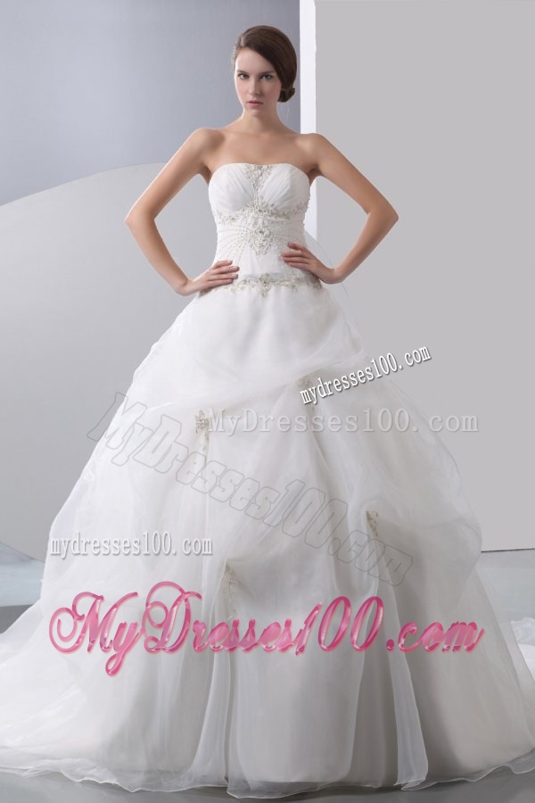 Ball Gown Strapless Beading Zipper Up Organza Wedding Dress