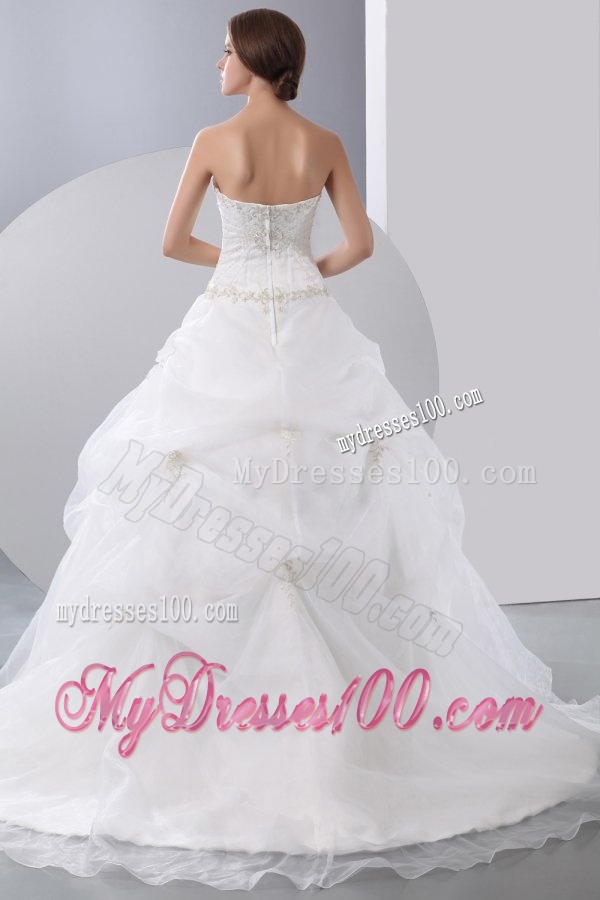 Ball Gown Strapless Beading Zipper Up Organza Wedding Dress
