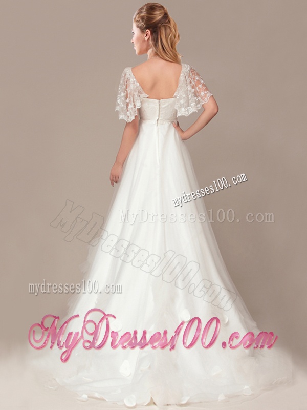 Beautiful Square Laced and Applique 2016 Wedding Dresses with Brush Train