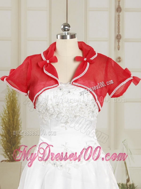 Cheap Ruffles and Beading White Wedding Dresses with Brush Train