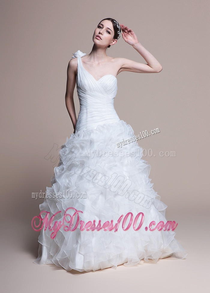 Classical A Line One Shoulder Wedding Dresses with Ruffles