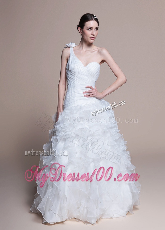 Classical A Line One Shoulder Wedding Dresses with Ruffles