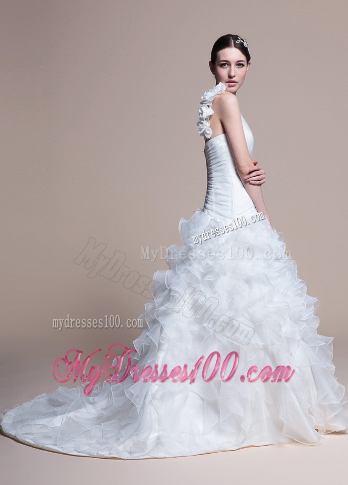 Classical A Line One Shoulder Wedding Dresses with Ruffles