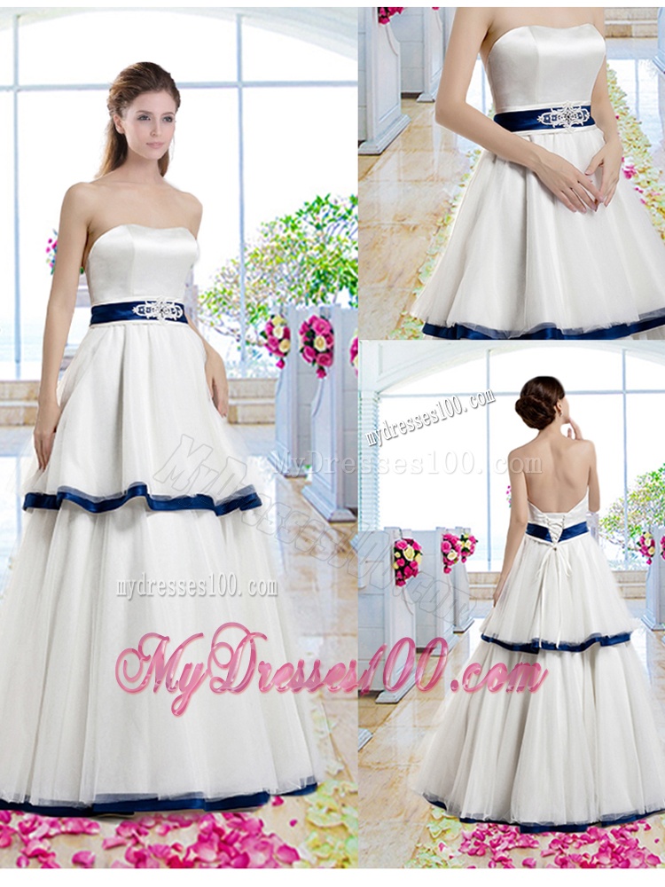 Classical A Line Strapless Bridal Gowns with Belt