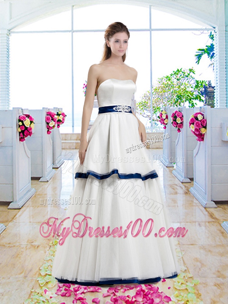 Classical A Line Strapless Bridal Gowns with Belt