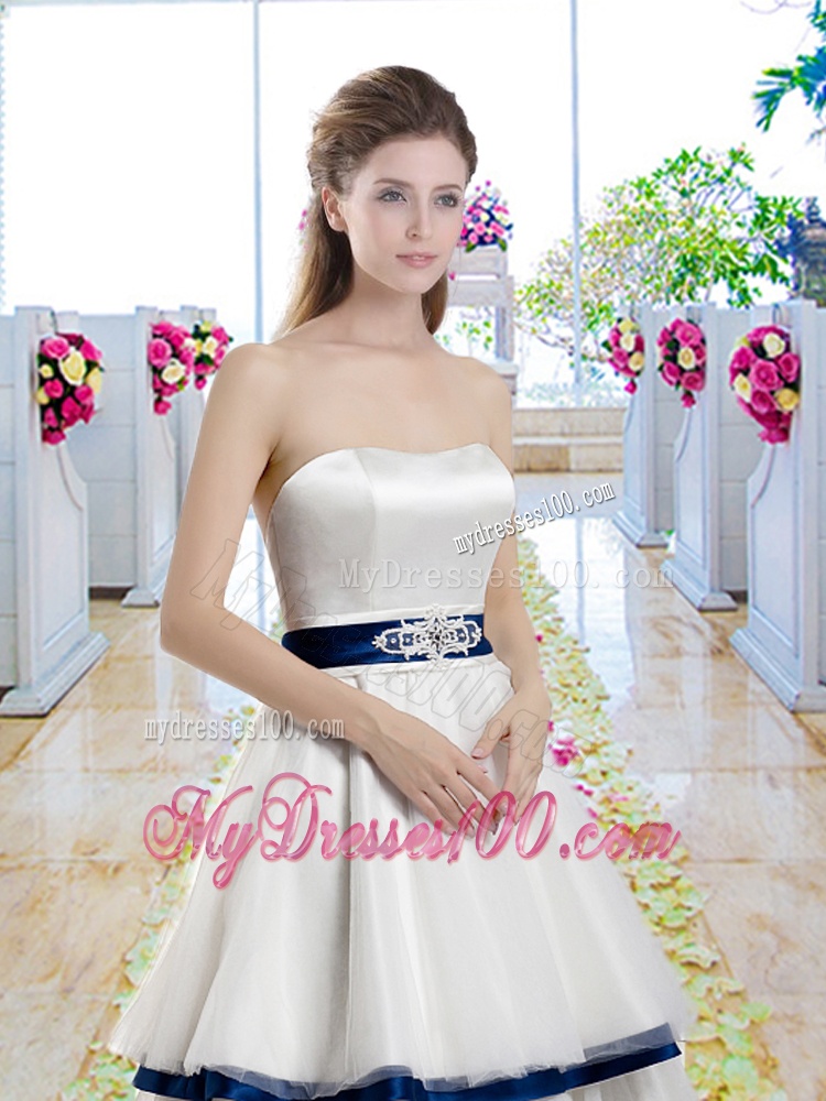 Classical A Line Strapless Bridal Gowns with Belt