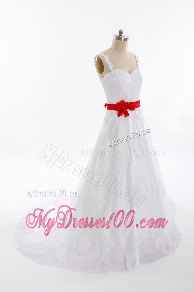 Classical A Line Straps Wedding Dresses with Belt and Appliques