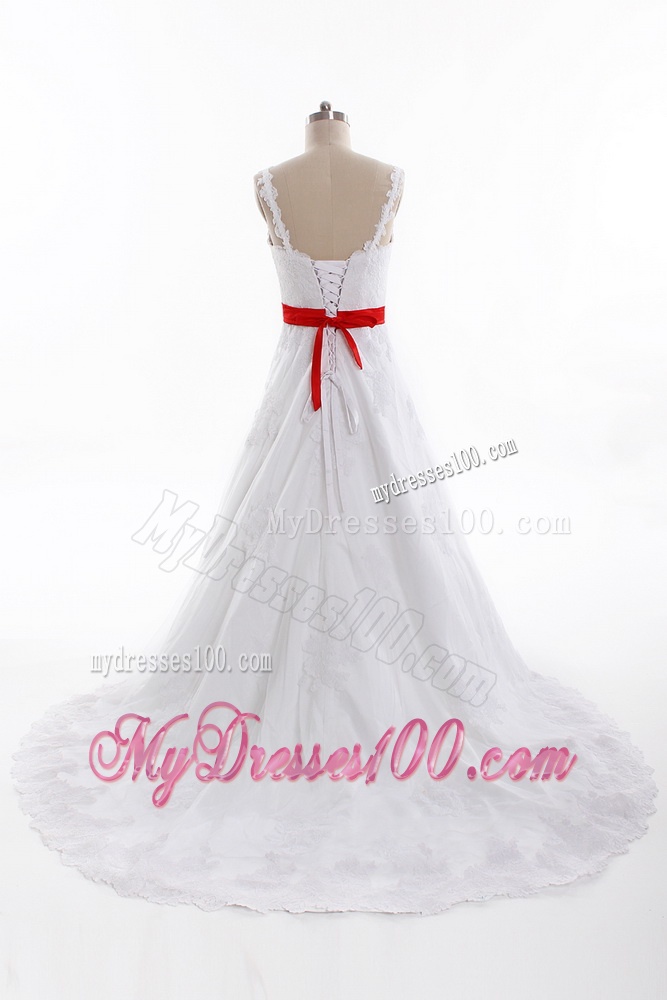 Classical A Line Straps Wedding Dresses with Belt and Appliques