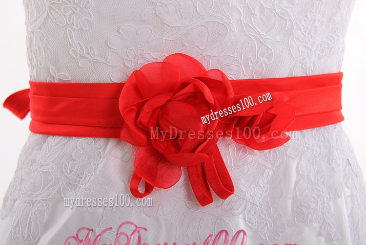 Classical A Line Straps Wedding Dresses with Belt and Appliques