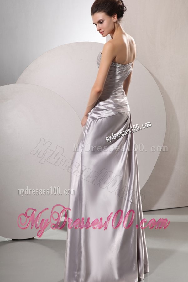 Column Sweetheart Grey Beading and Ruching Floor-length Wedding Dress