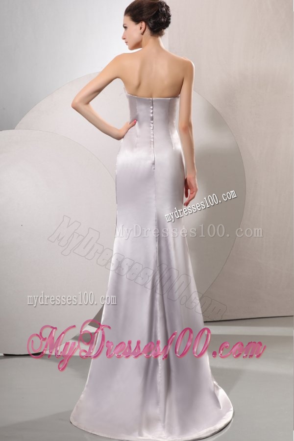 Column Sweetheart Grey Beading and Ruching Floor-length Wedding Dress