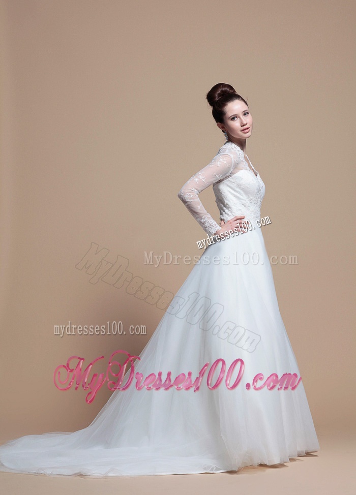 Custom Made A Line V Neck Wedding Dresses with Appliques
