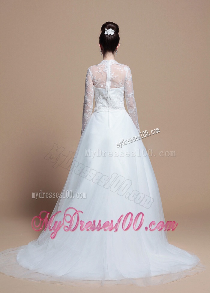 Custom Made A Line V Neck Wedding Dresses with Appliques