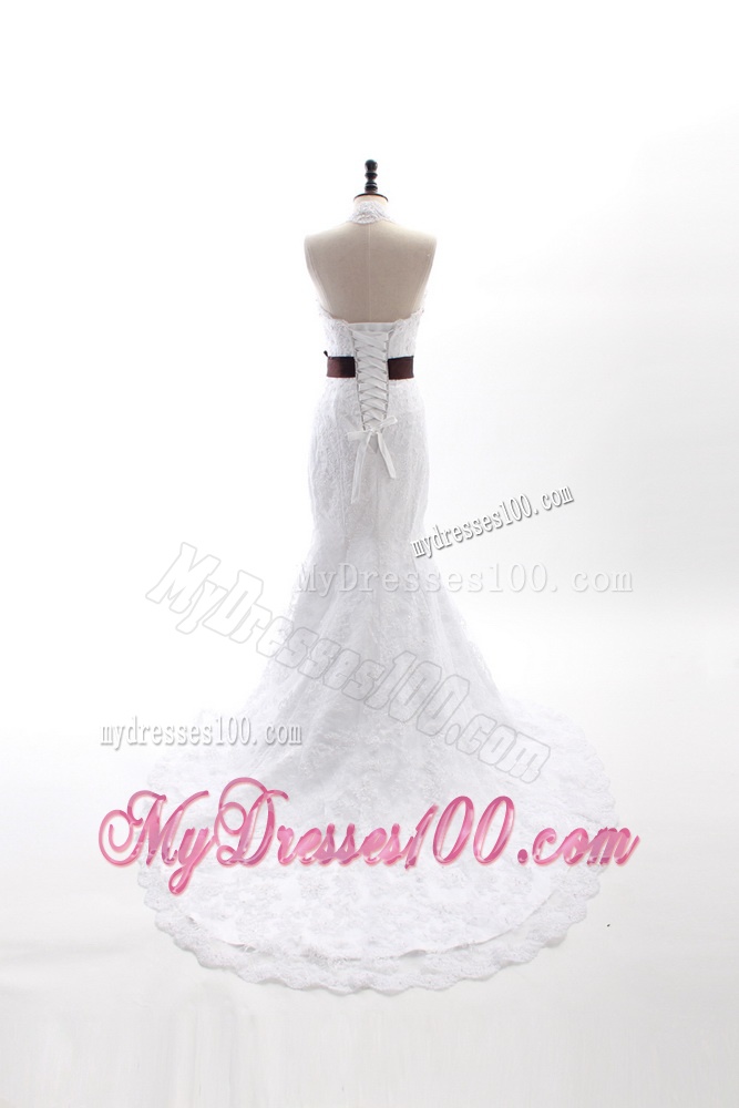 Custom Made Mermaid Halter Top Wedding Dresses with Beading