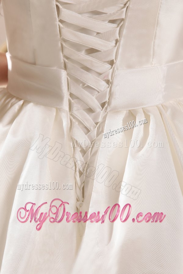 Cute A-Line Strapless Beading Tulle Wedding Dress with Court Train