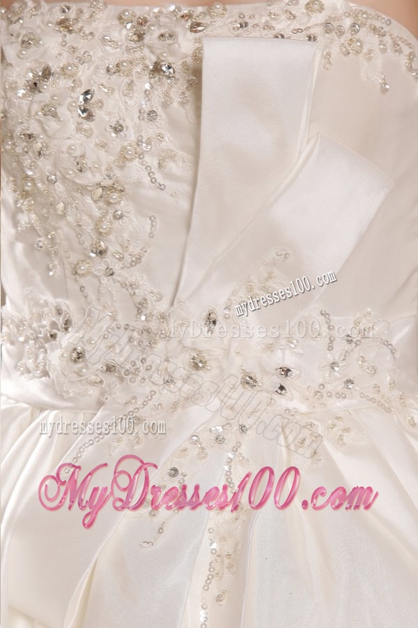Cute A-Line Strapless Beading Tulle Wedding Dress with Court Train