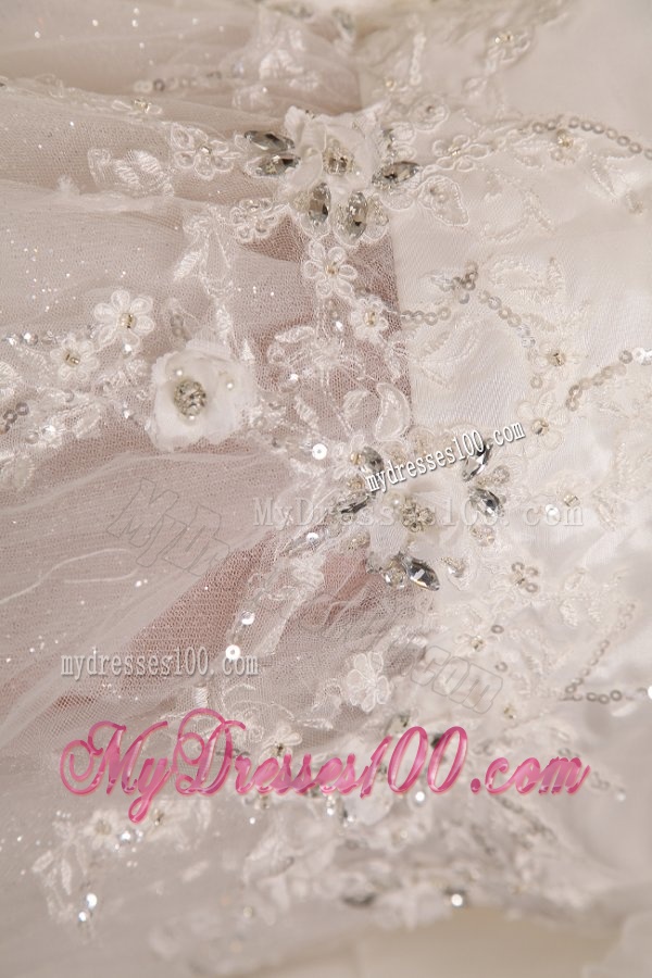 Cute A-Line Strapless Beading Tulle Wedding Dress with Court Train