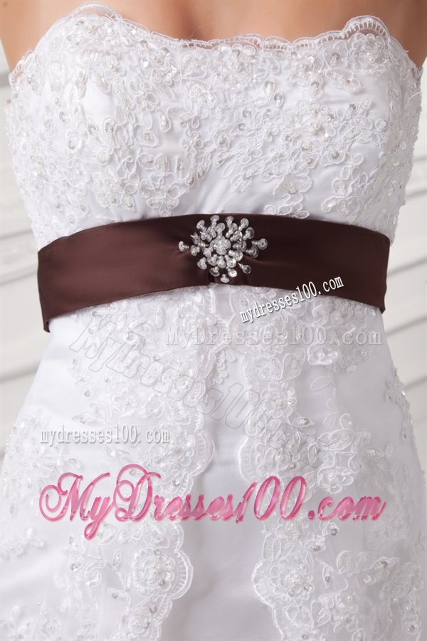 Discount A-line Strapless Court Train Wedding Dress with Sash