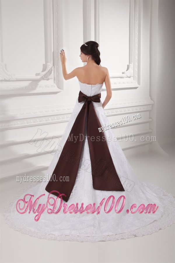 Discount A-line Strapless Court Train Wedding Dress with Sash